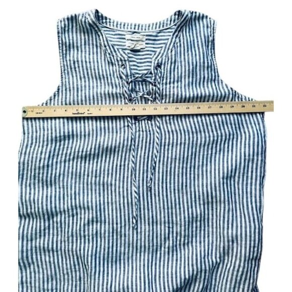 Christian Siriano 100% Linen Women Sleeveless Stripped Blue Adjust Front ties XL - Picture 6 of 7